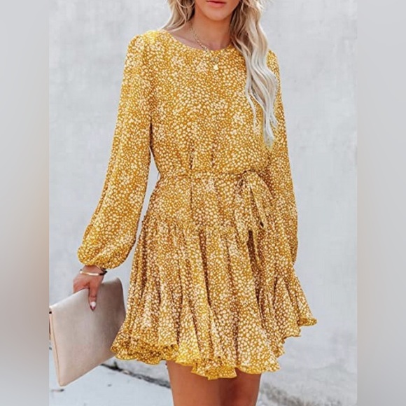 AMALL Crewneck Floral Mini Dress, Yellow SOLD OUT ONLINE - Picture 6 of 8